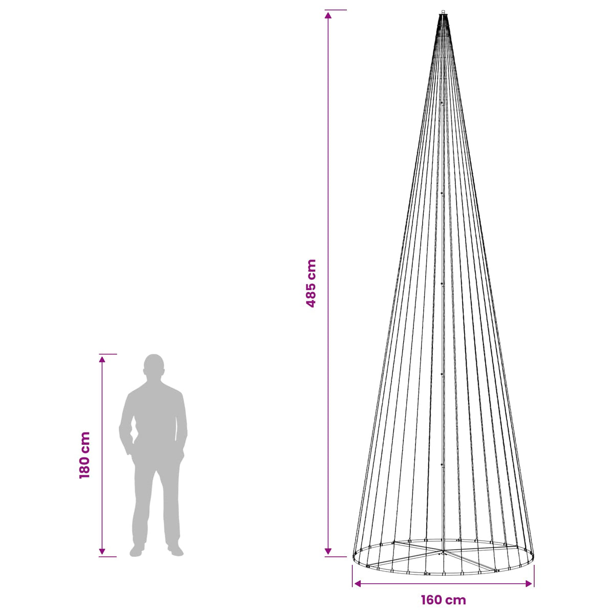 vidaXL LED Christmas Tree 485 cm 1632 LEDs Warm White Steel Black
