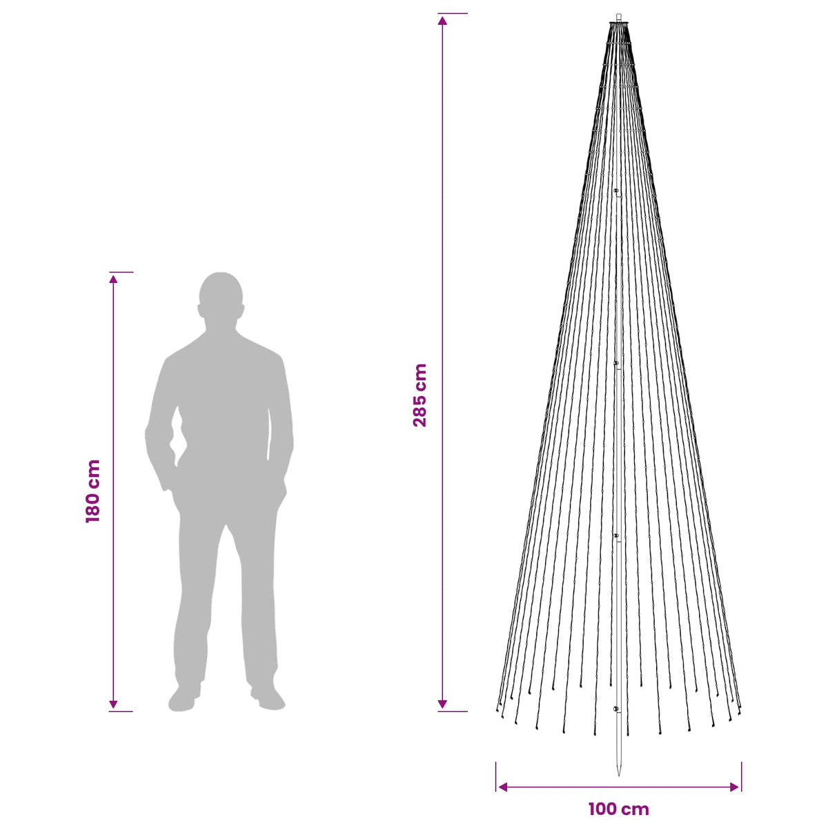 vidaXL LED Christmas Tree 285 cm 744 LEDs Warm White Steel Black