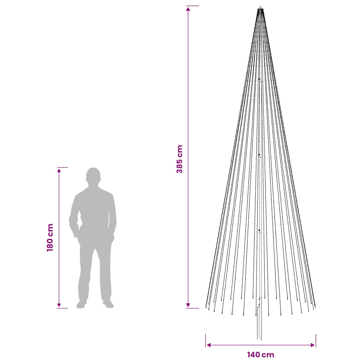 vidaXL LED Christmas Tree 385 cm 1148 LEDs Warm White Steel Black