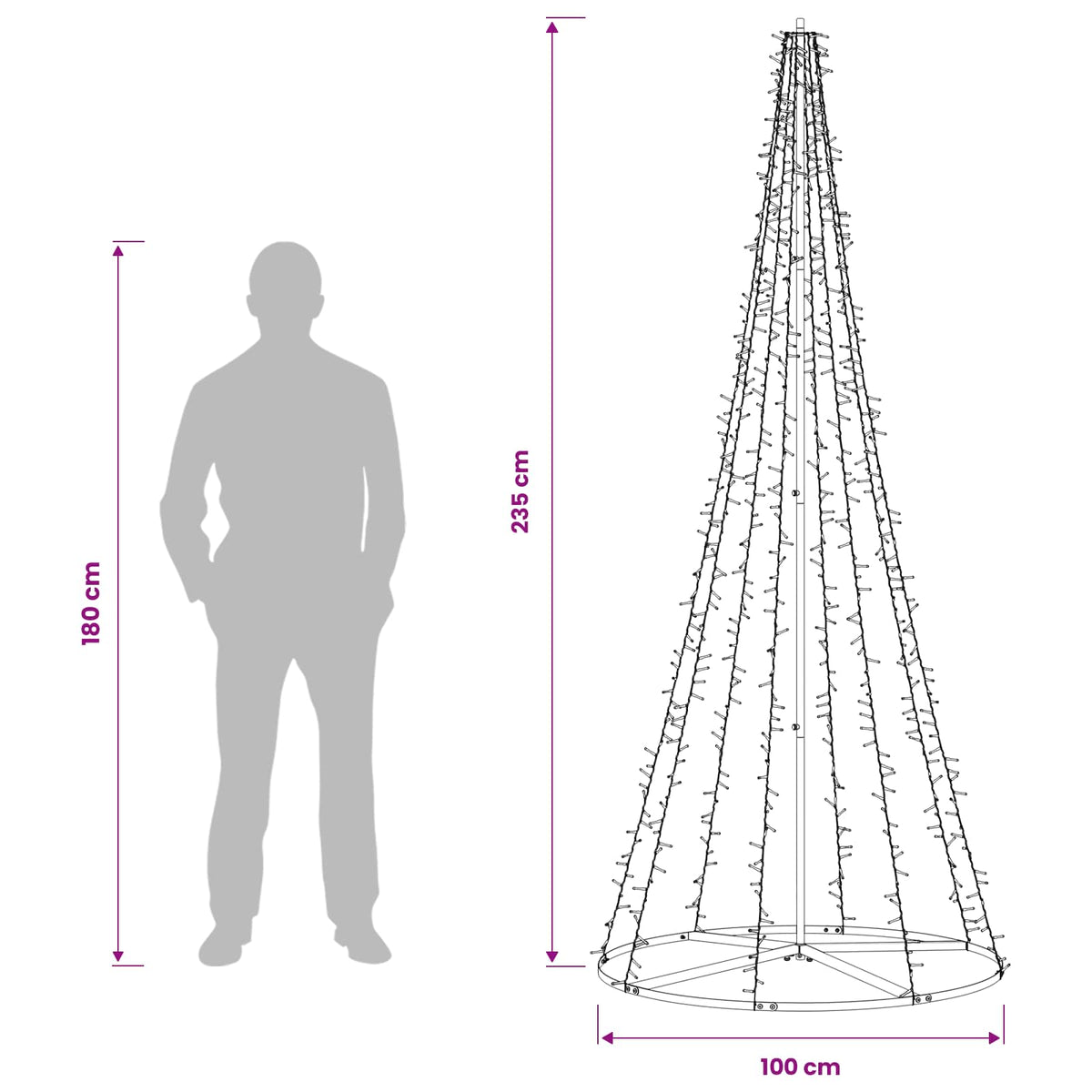 vidaXL LED Christmas Tree 235 cm 1000 LEDs Warm White Steel Black