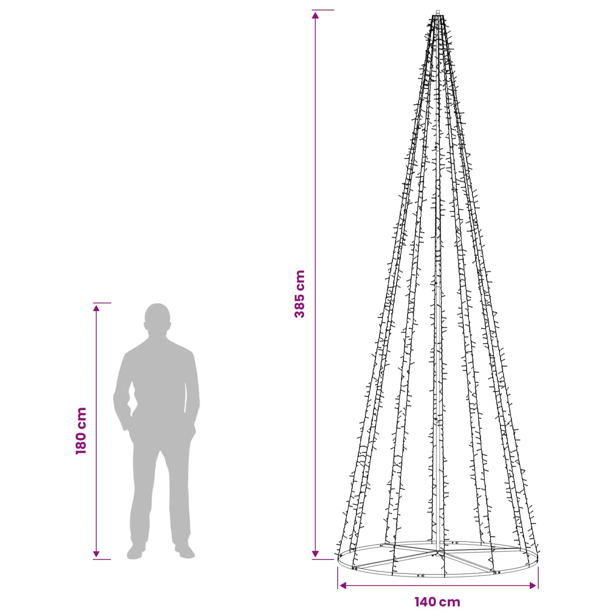 vidaXL LED Christmas Tree 385 cm 2460 LEDs Warm White Steel Black