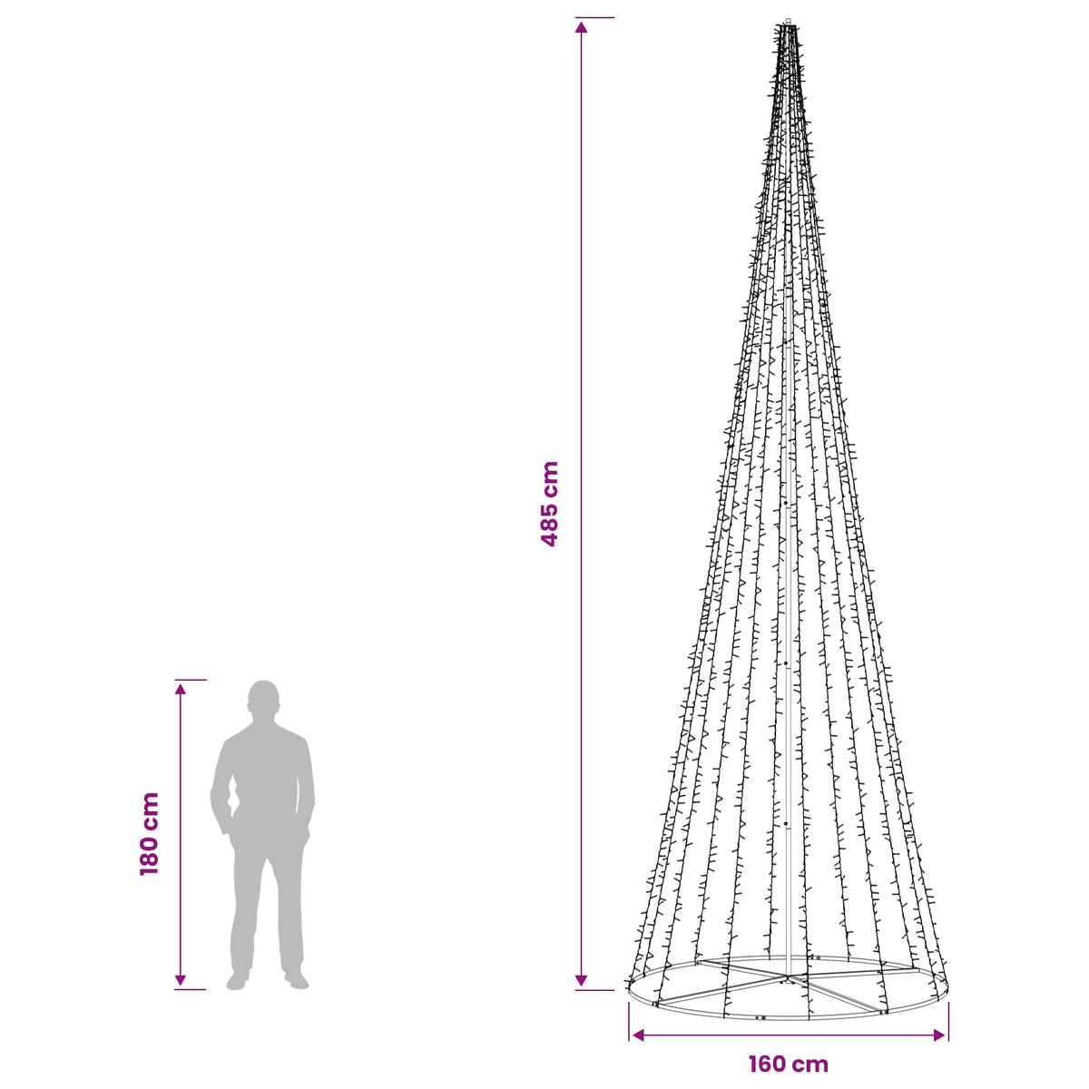 vidaXL LED Christmas Tree 485 cm 3000 LEDs Warm White Steel Black