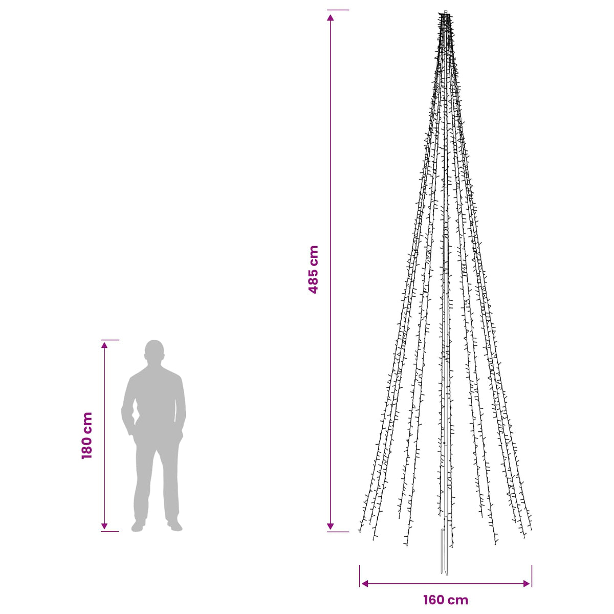 vidaXL LED Christmas Tree 485 cm 3000 LEDs Warm White Steel Black