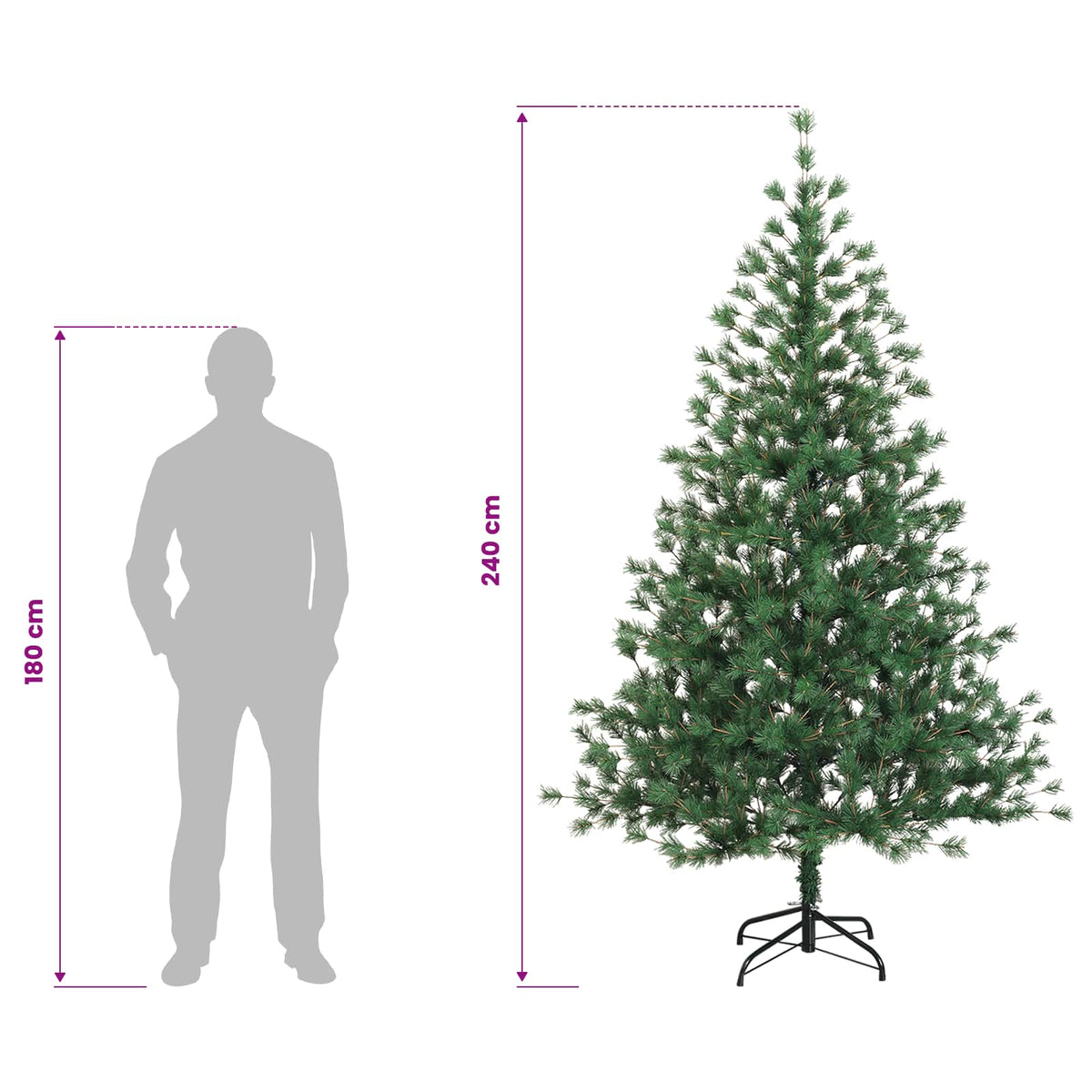 vidaXL Artificial Hinged Christmas Tree 240 cm PVC and Metal Green