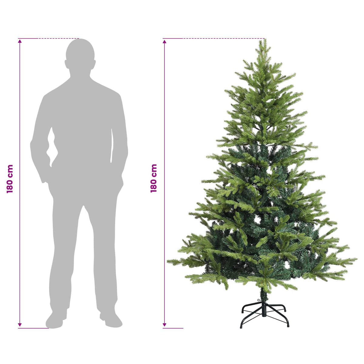 vidaXL Artificial Hinged Christmas Tree 180 cm PVC and Metal Green