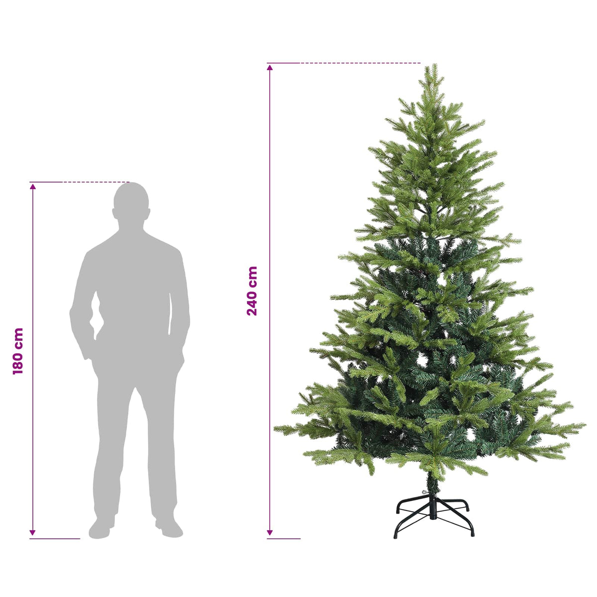 vidaXL Artificial Hinged Christmas Tree 240 cm PVC and Metal Green