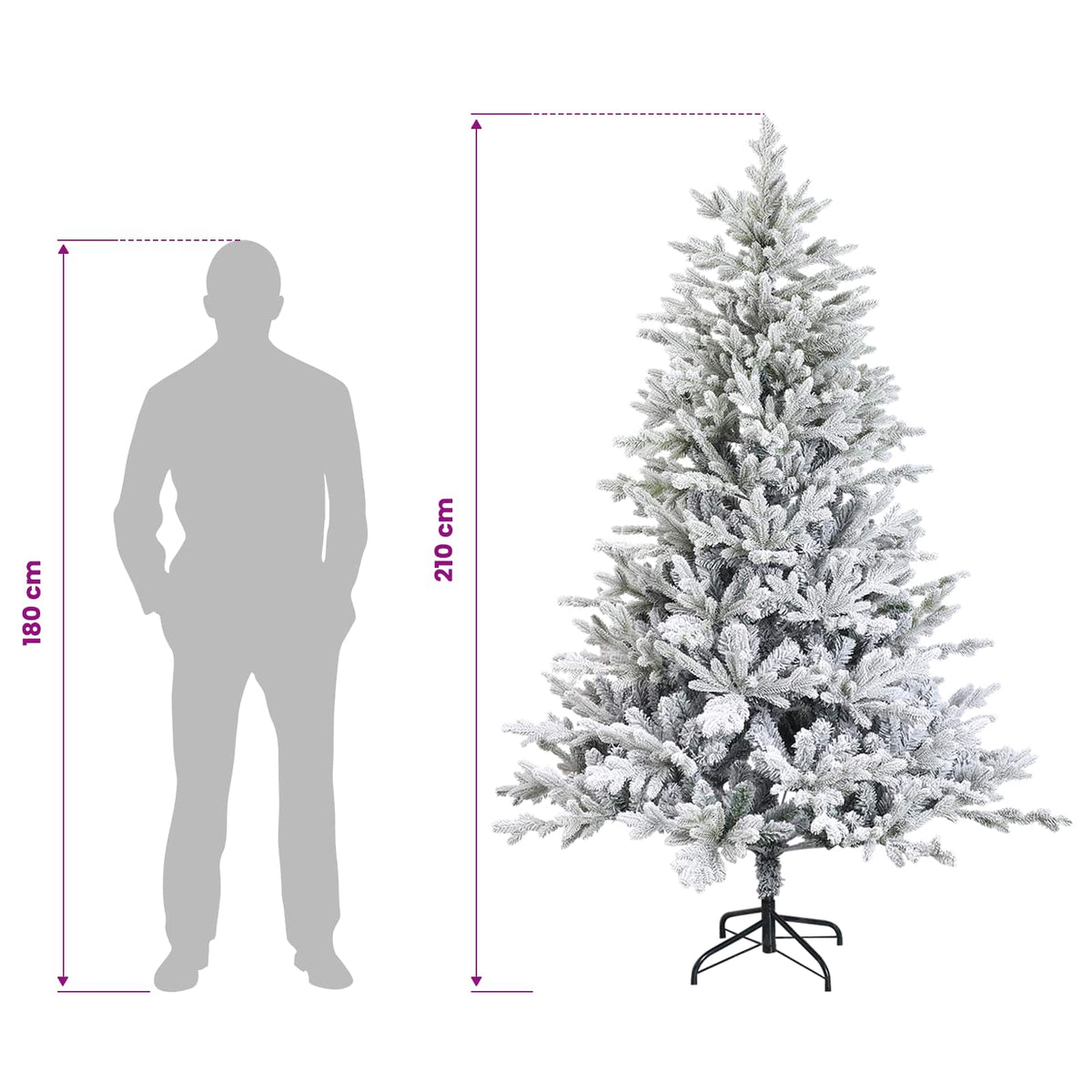 vidaXL Artificial Hinged Christmas Tree 210 cm PVC and Metal