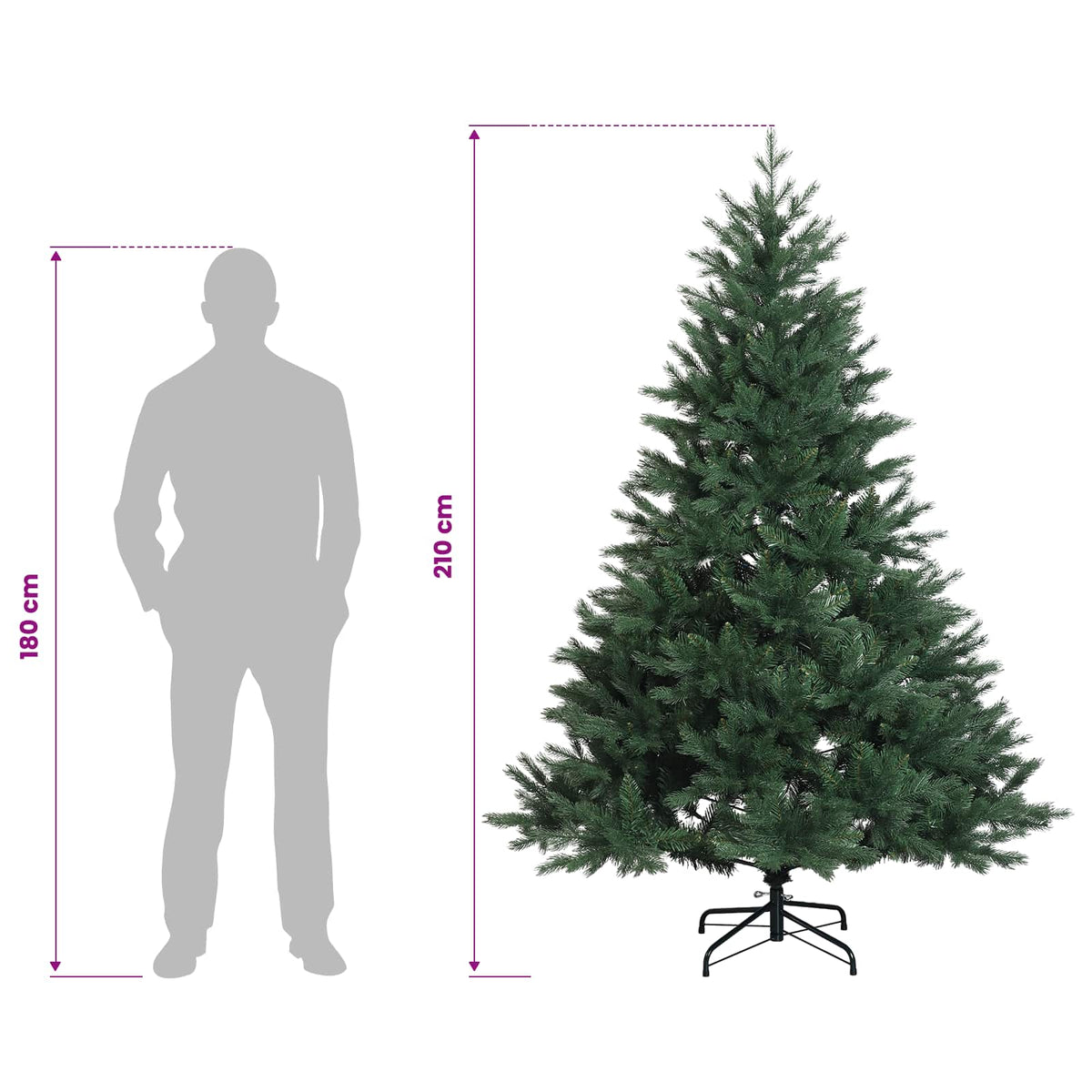 vidaXL Artificial Hinged Christmas Tree 210 cm PVC and Metal Green