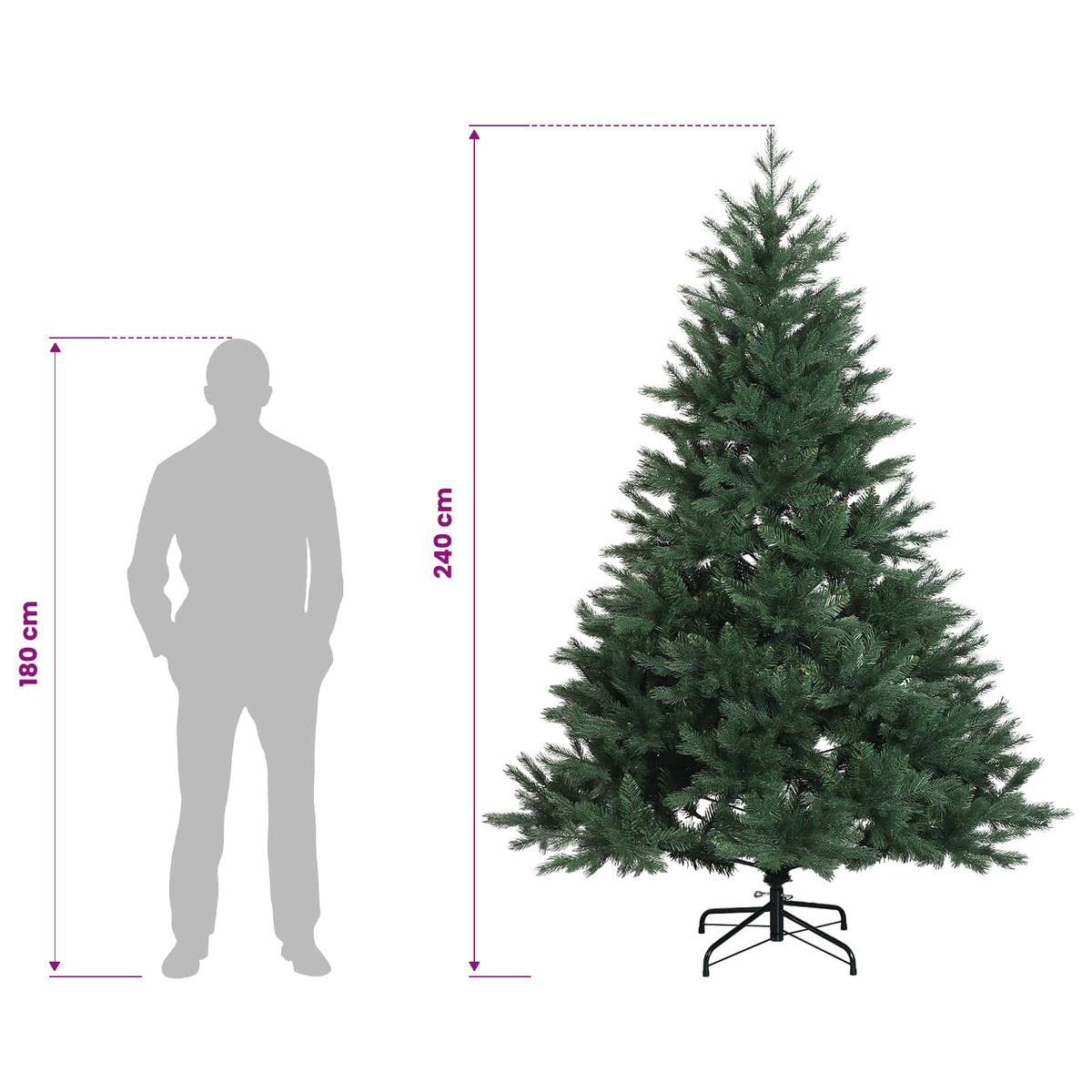 vidaXL Artificial Hinged Christmas Tree 240 cm PVC and Metal Green