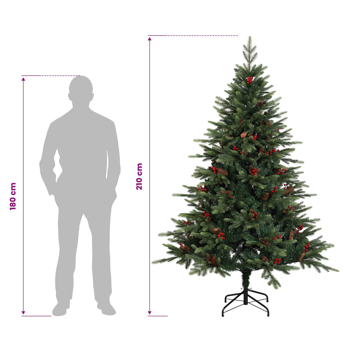 vidaXL Artificial Hinged Christmas Tree 210 cm PVC and Metal Green