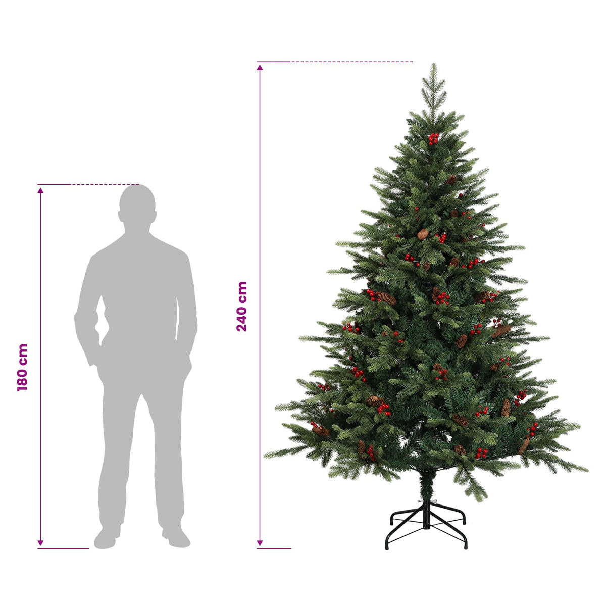 vidaXL Artificial Hinged Christmas Tree 240 cm PVC and Metal Green