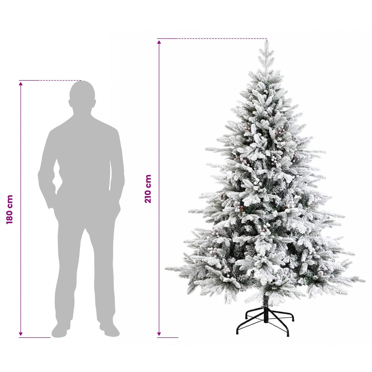 vidaXL Artificial Hinged Christmas Tree 210 cm PVC and Metal