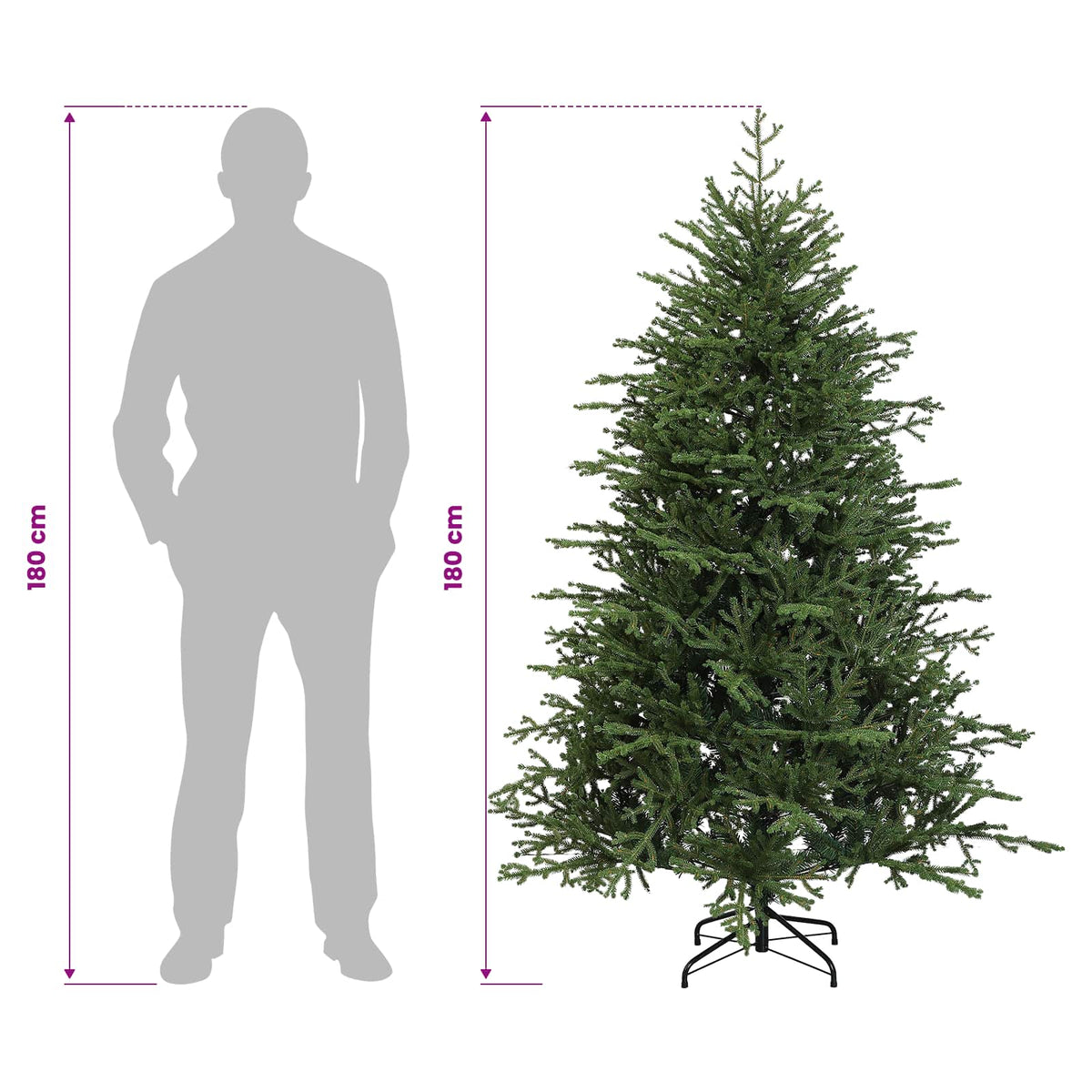 vidaXL Artificial Hinged Christmas Tree 180 cm PVC and Metal Green