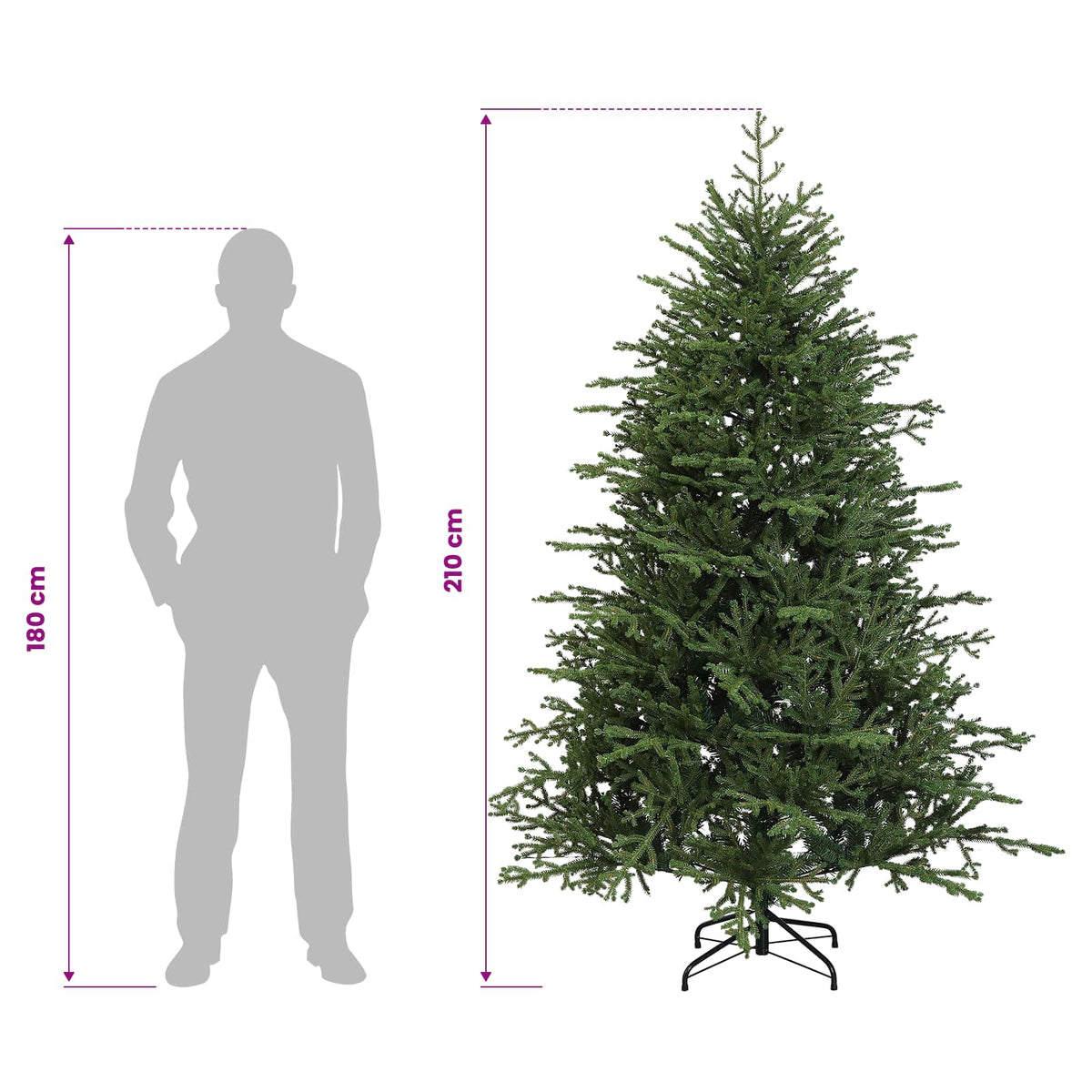 vidaXL Artificial Hinged Christmas Tree 210 cm PVC and Metal Green