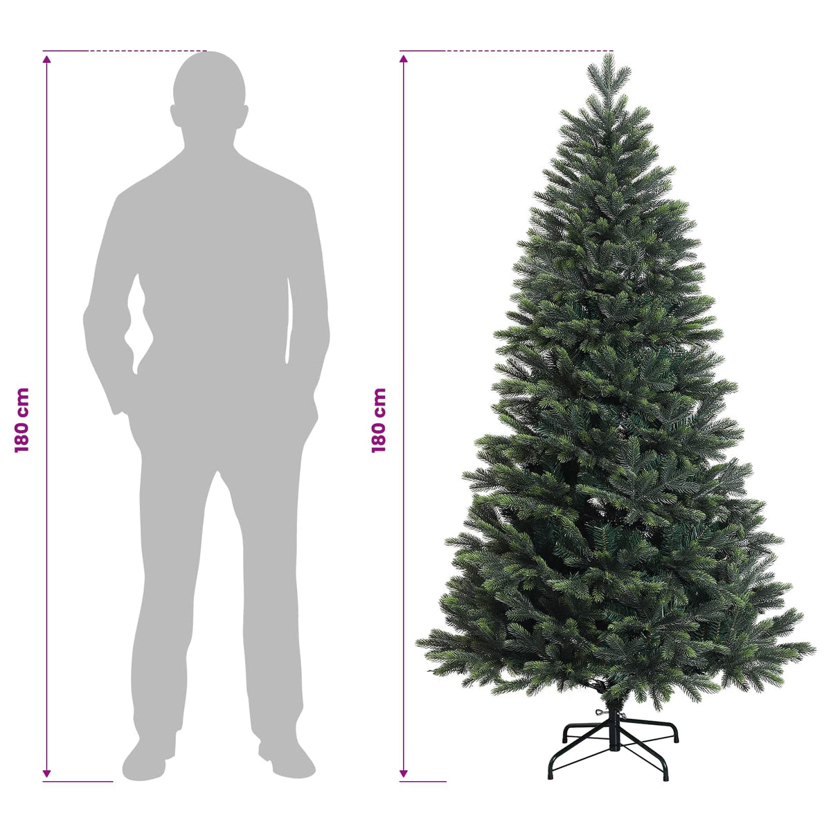 vidaXL Artificial Hinged Christmas Tree 180 cm PVC and Metal Green