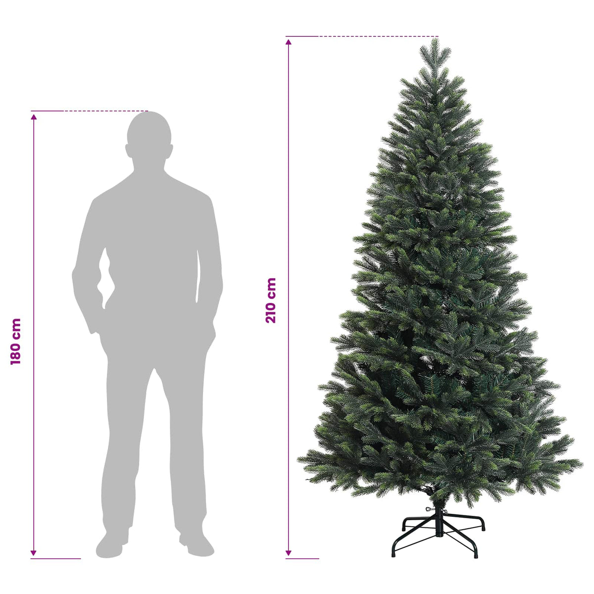 vidaXL Artificial Hinged Christmas Tree 210 cm PVC and Metal Green