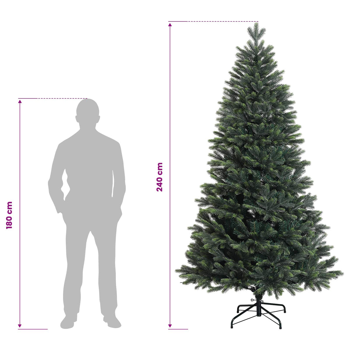 vidaXL Artificial Hinged Christmas Tree 240 cm PVC and Metal Green