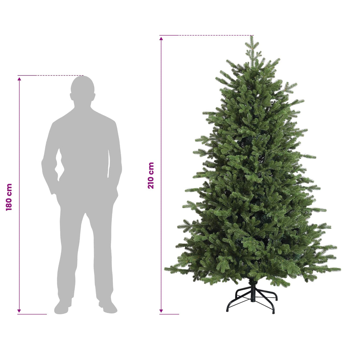 vidaXL Artificial Hinged Christmas Tree 210 cm PVC and Metal Green