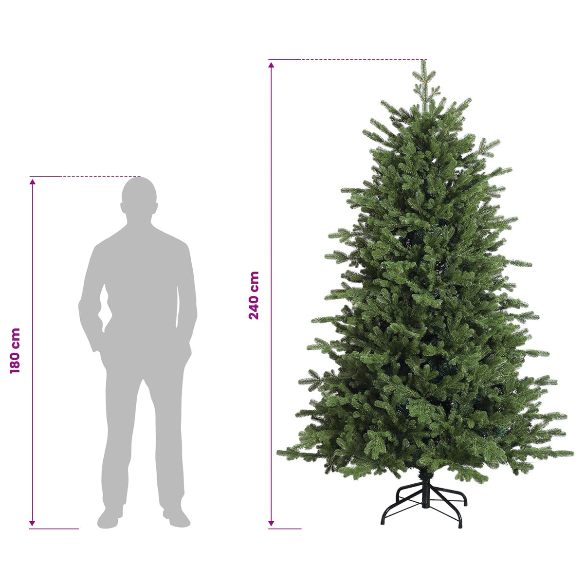 vidaXL Artificial Hinged Christmas Tree 240 cm PVC and Metal Green