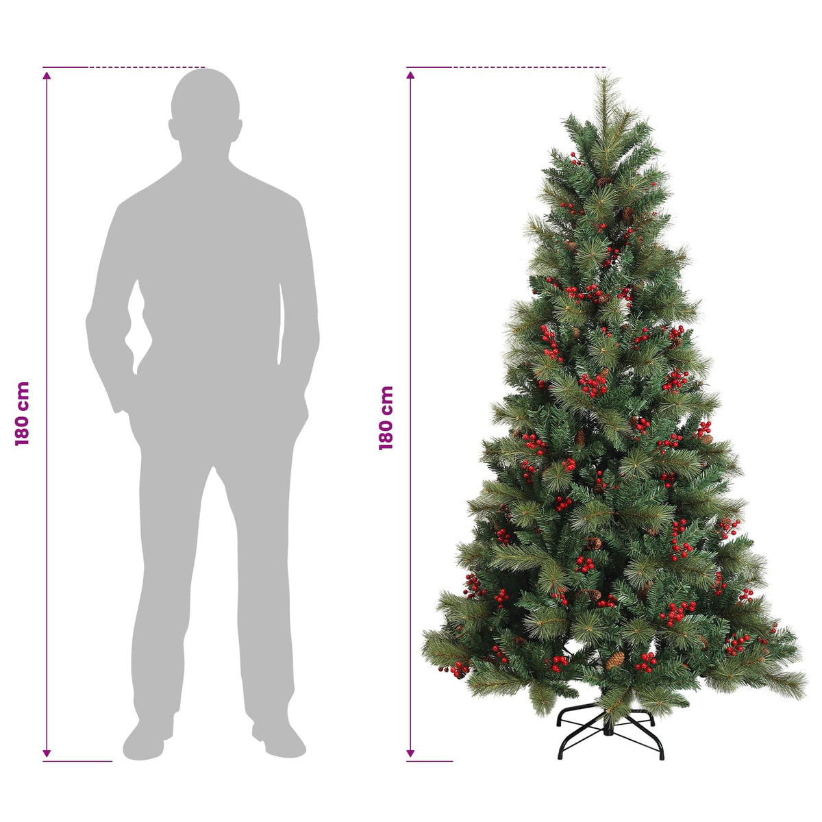 vidaXL Artificial Hinged Christmas Tree 180 cm PVC and Metal Green