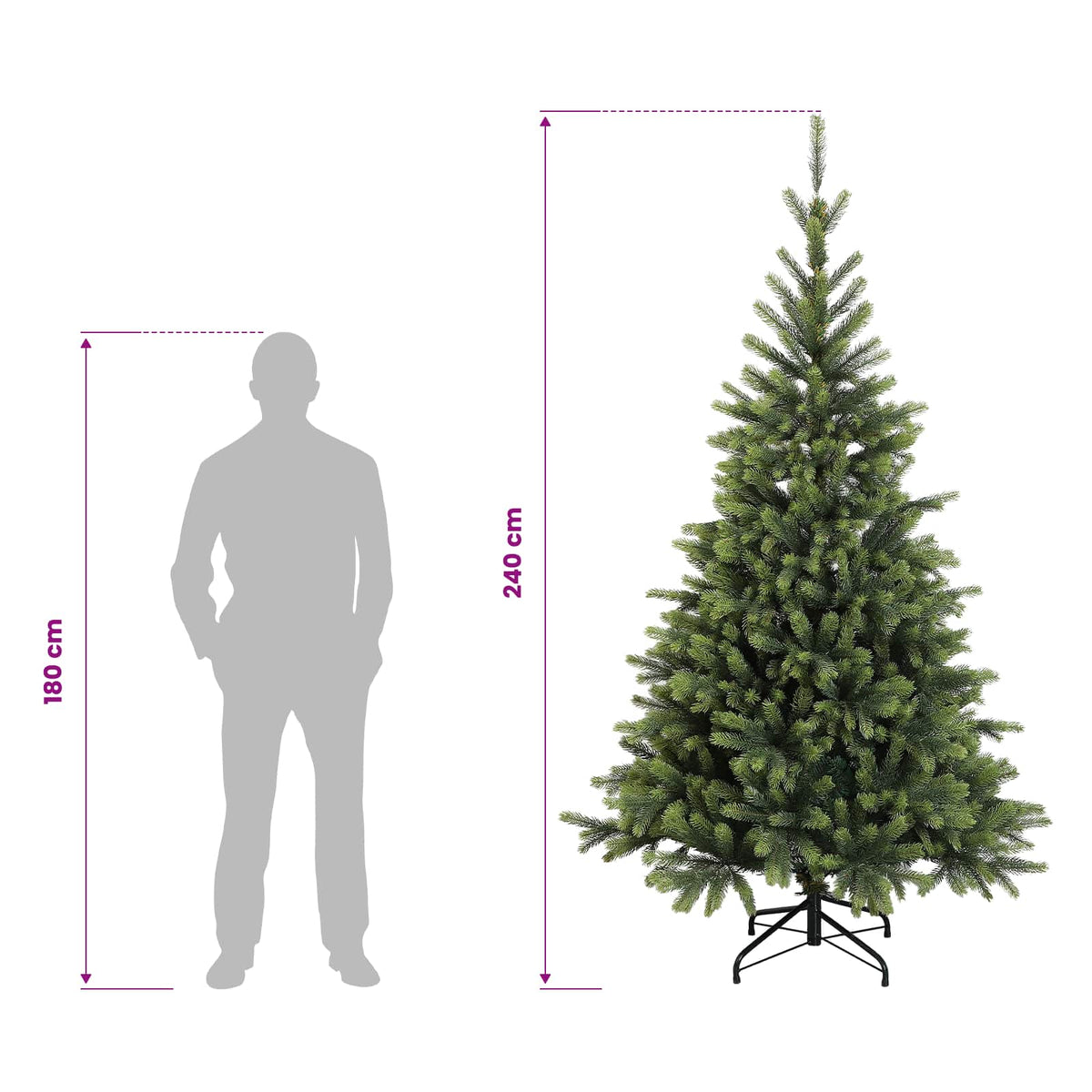 vidaXL Artificial Hinged Christmas Tree 240 cm PVC and Metal Green