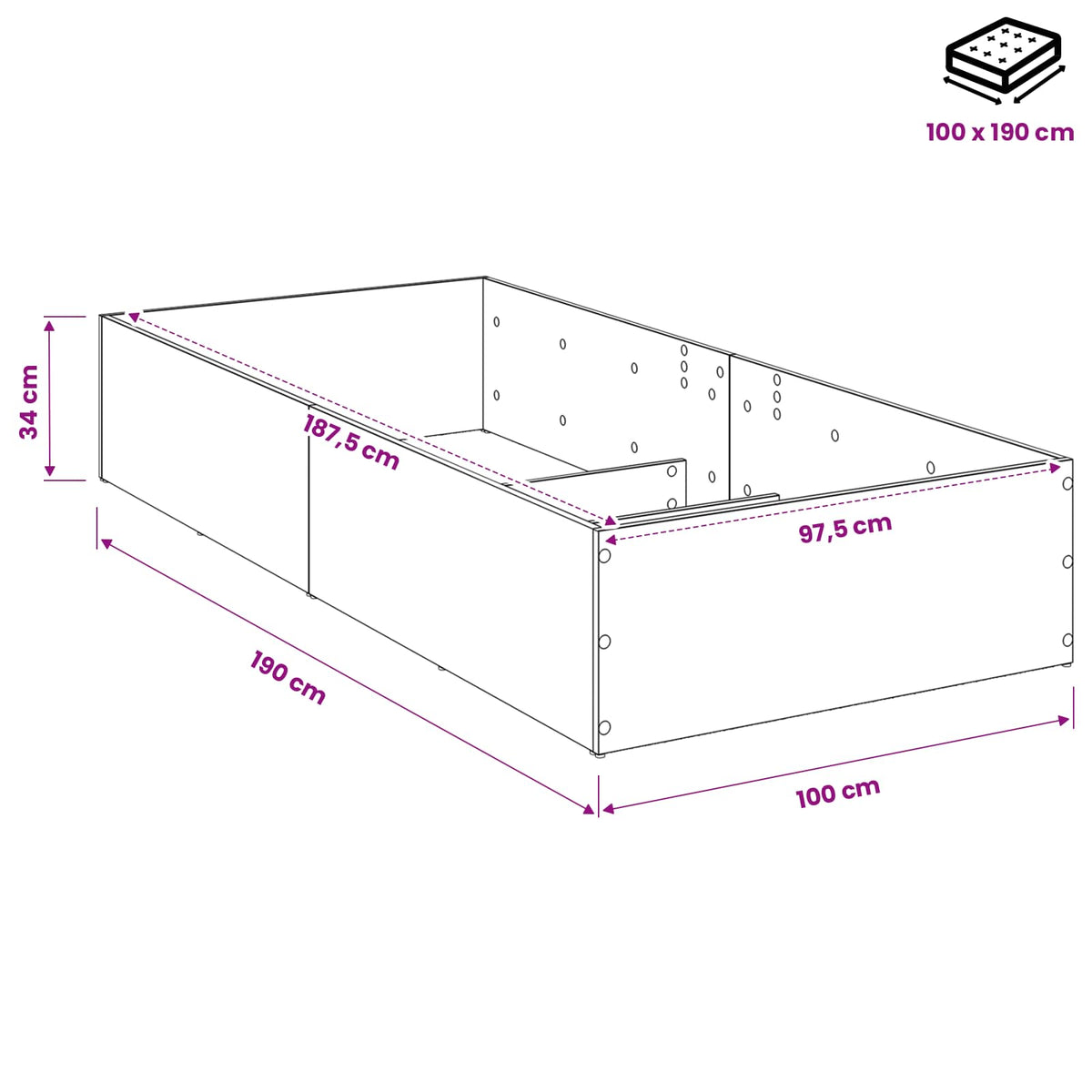 vidaXL Bed Surround for Adjustable Bed Base Smoked Oak 100 x 190 cm