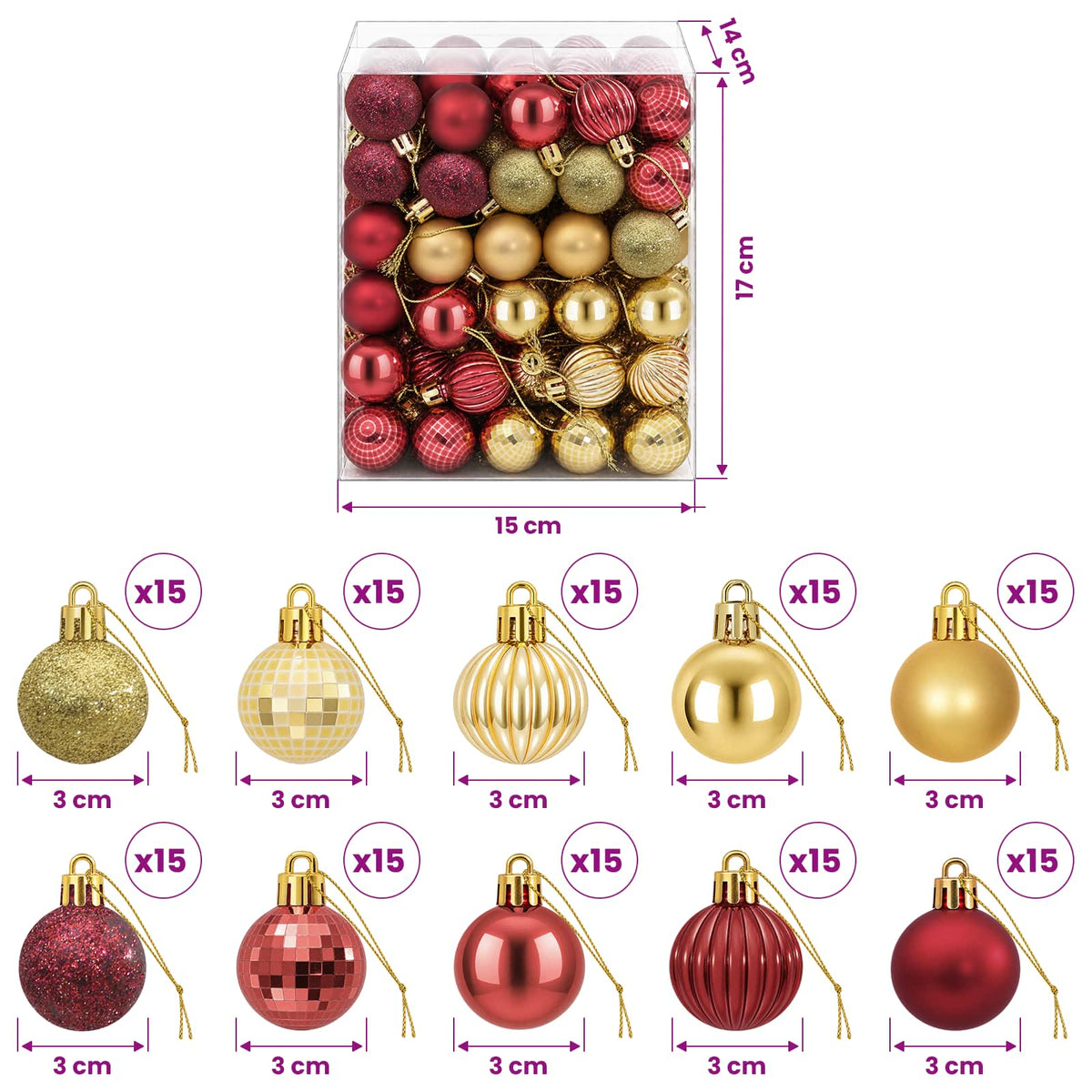 vidaXL Christmas Ball Set 150 pcs Gold and Wine Red 3 cm Polystyrene