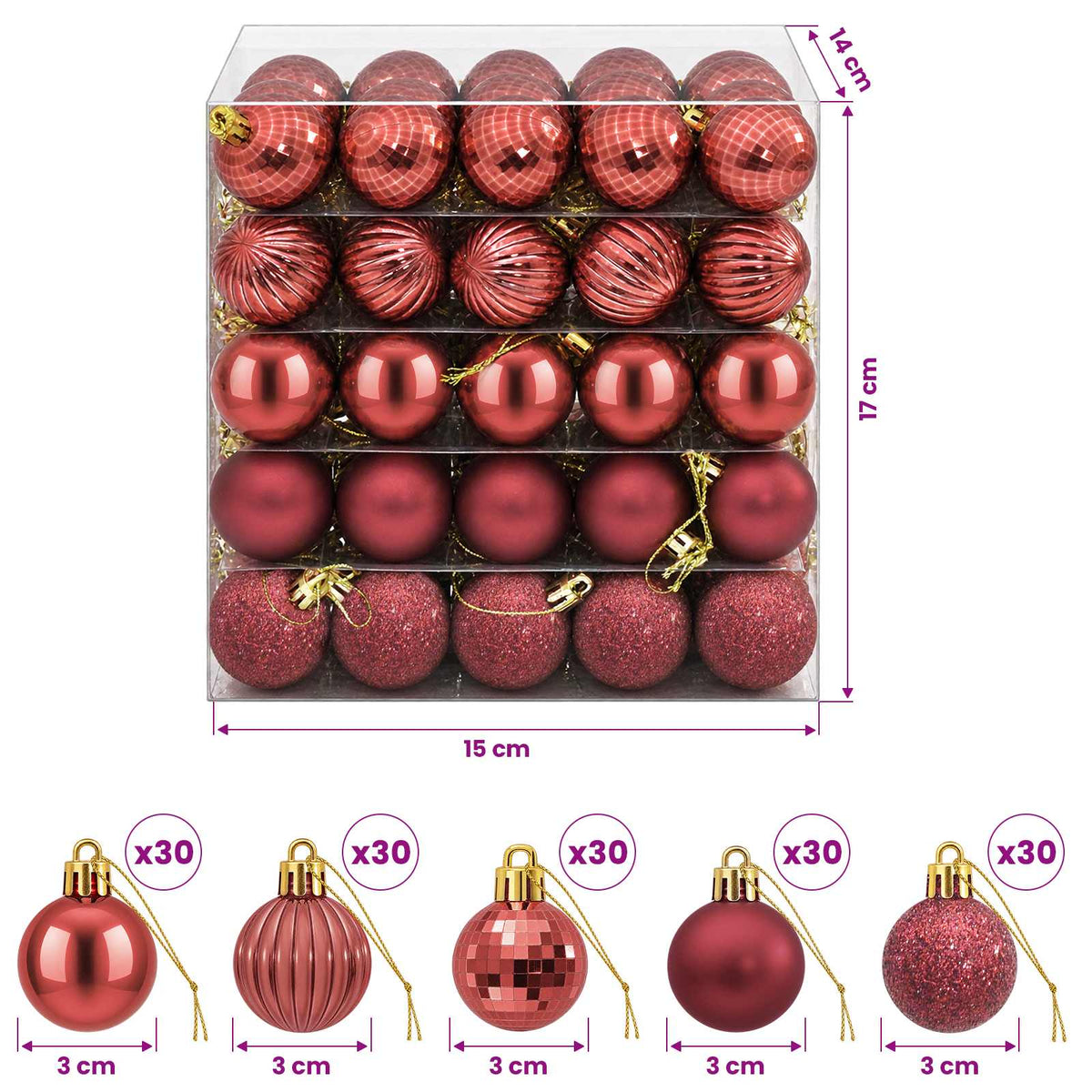 vidaXL Christmas Ball Set 150 pcs Wine Red 3 cm Polystyrene