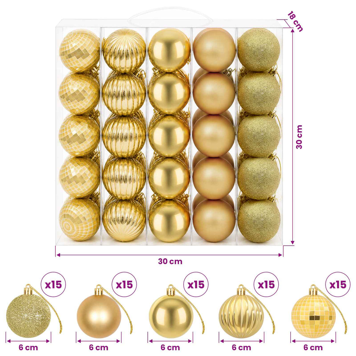 vidaXL Christmas Ball Set 75 pcs Gold 6 cm Polystyrene