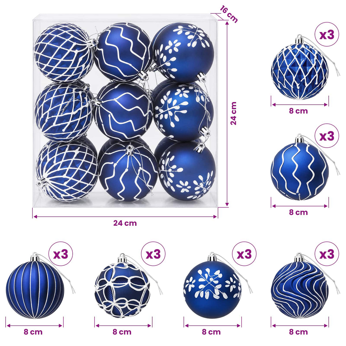 vidaXL Christmas Ball Set XL 18 pcs Blue and White 8 cm Polystyrene