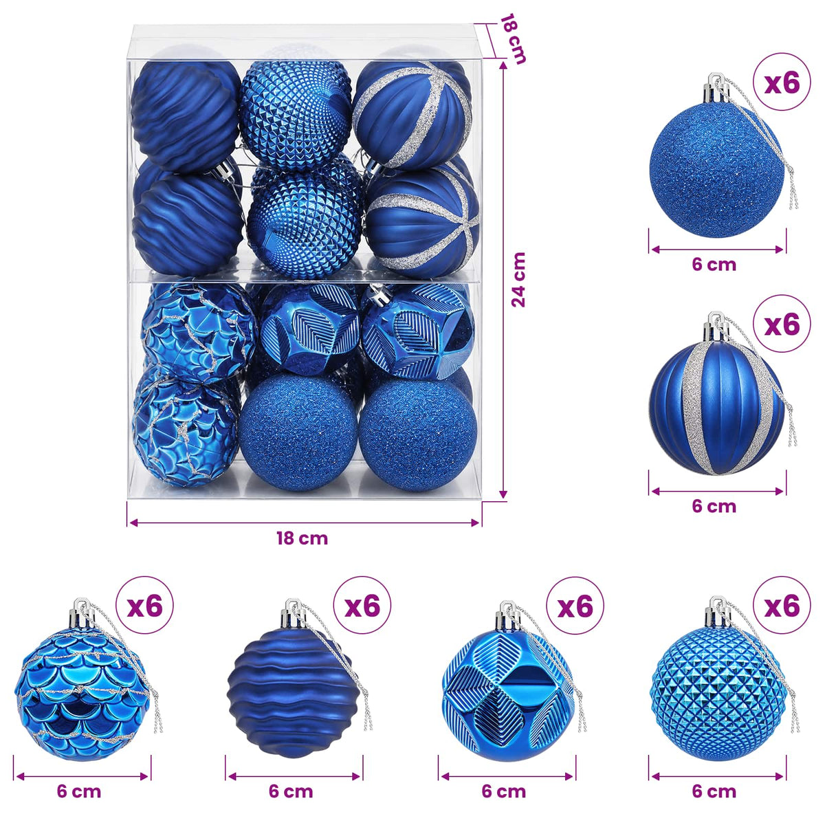 vidaXL Christmas Ball Set 36 pcs Blue 6 cm Polystyrene