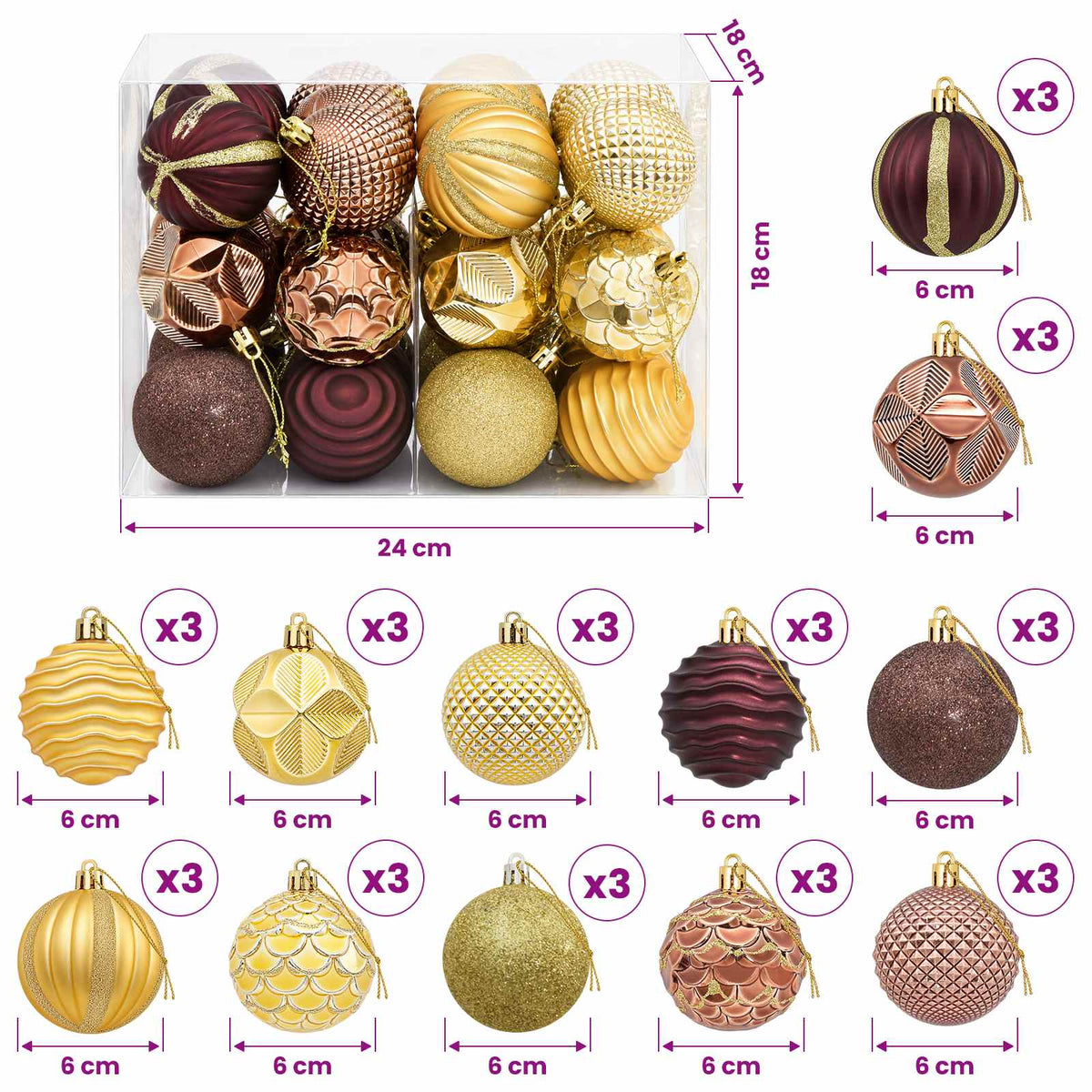 vidaXL Christmas Ball Set 36 pcs Brown and Gold 6 cm Polystyrene