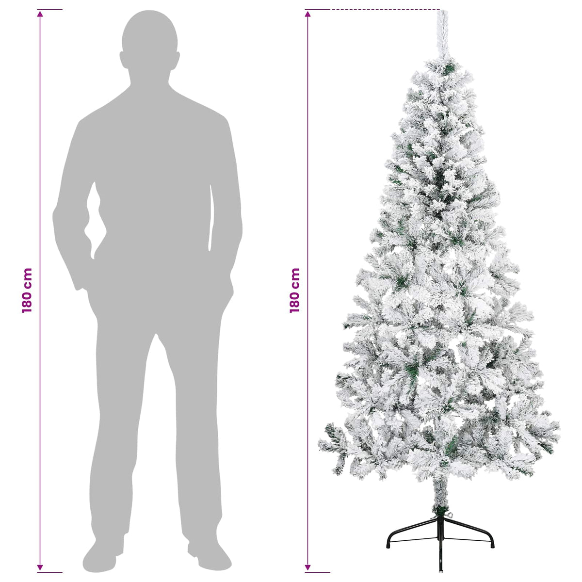 vidaXL Artificial Christmas Tree 180 cm PVC and Steel Green and White