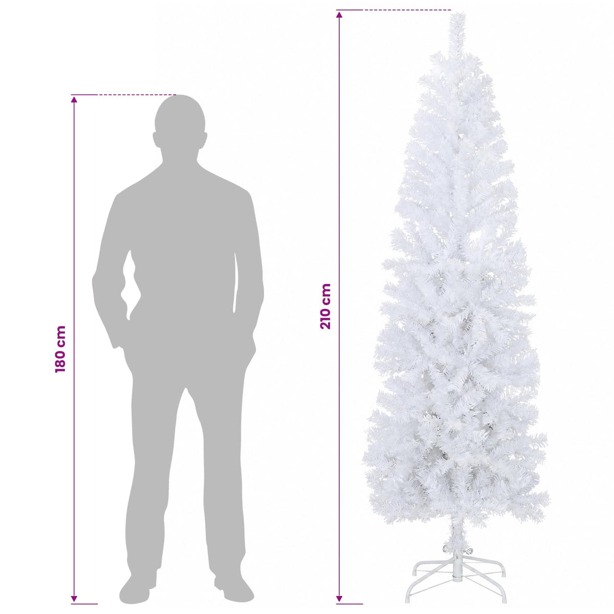 vidaXL Artificial Slim Christmas Tree 210 cm PVC and Steel White