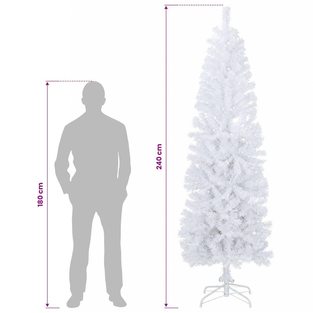 vidaXL Artificial Slim Christmas Tree 240 cm PVC and Steel White