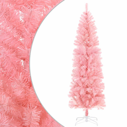 vidaXL Artificial Slim Christmas Tree 180 cm PVC and Steel Pink