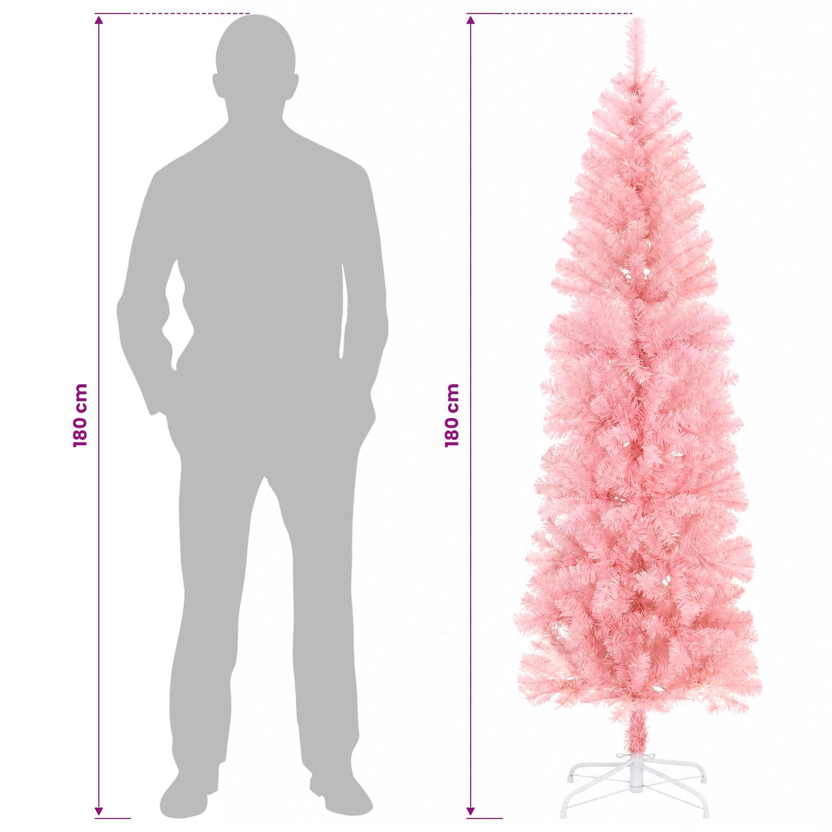 vidaXL Artificial Slim Christmas Tree 180 cm PVC and Steel Pink