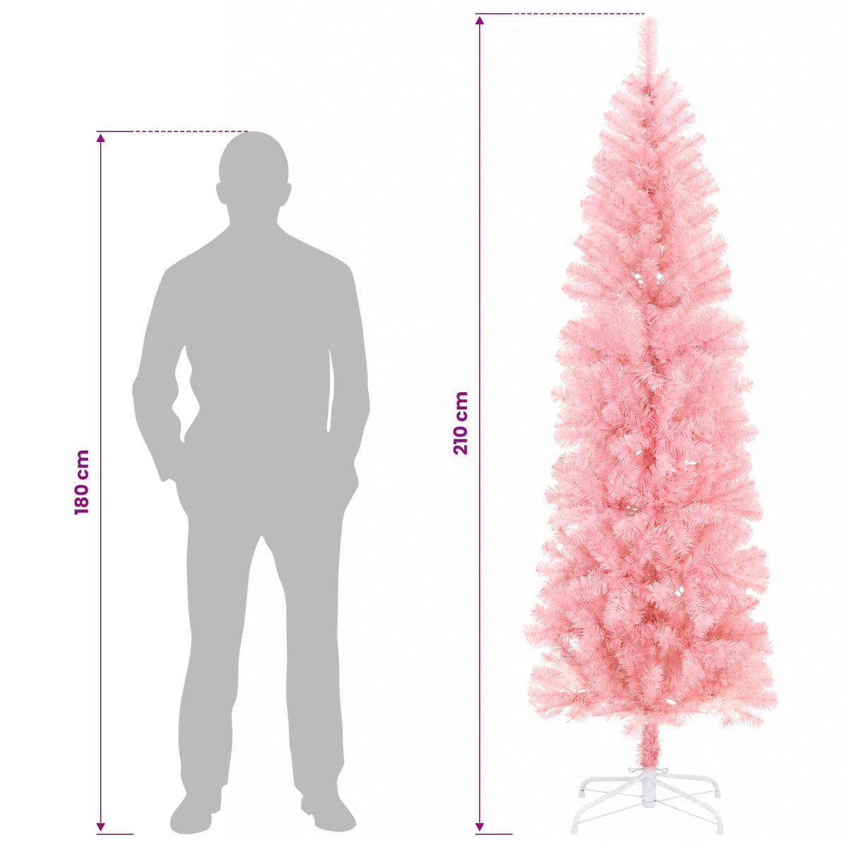 vidaXL Artificial Slim Christmas Tree 210 cm PVC and Steel Pink