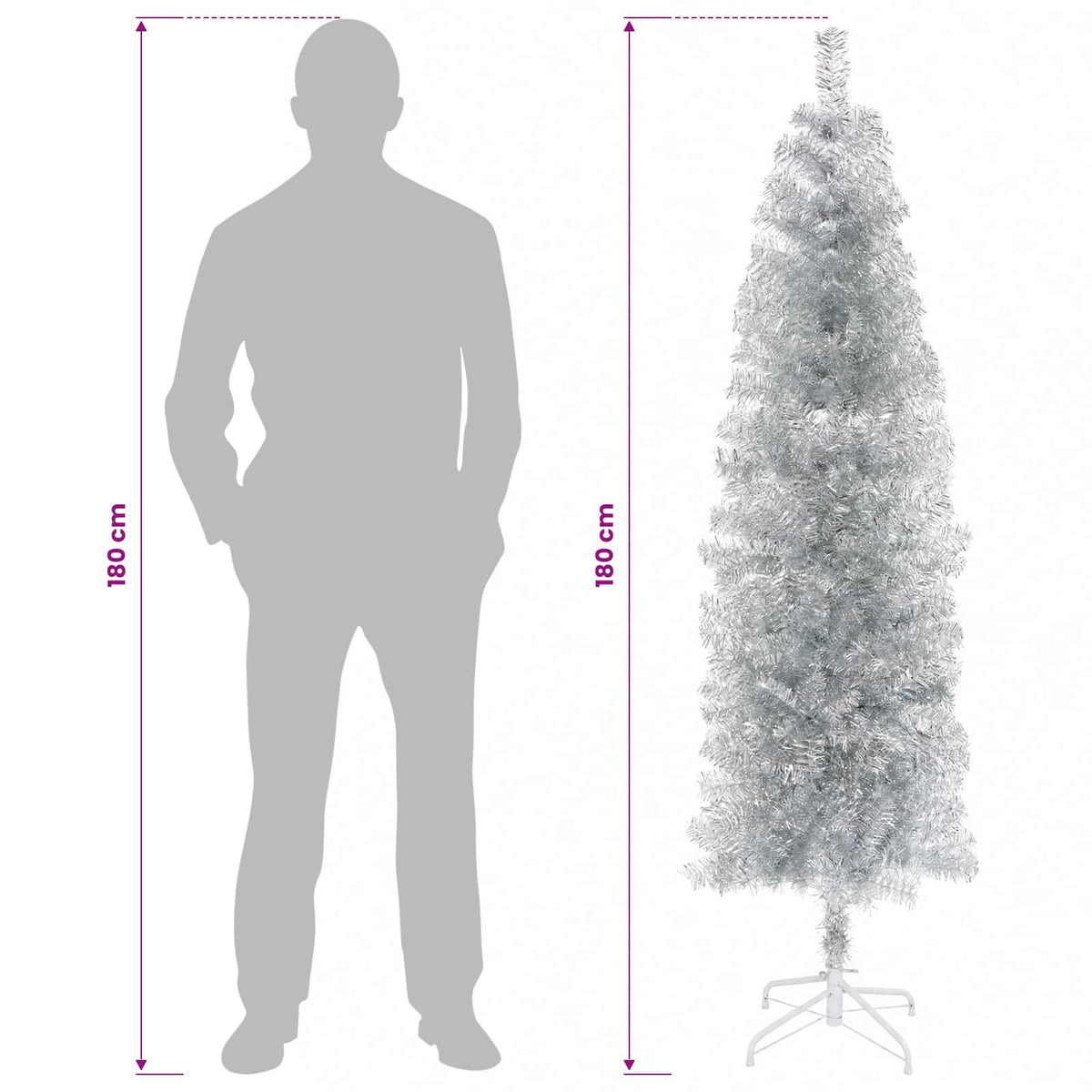 vidaXL Artificial Slim Christmas Tree 180 cm PVC and Steel Silver