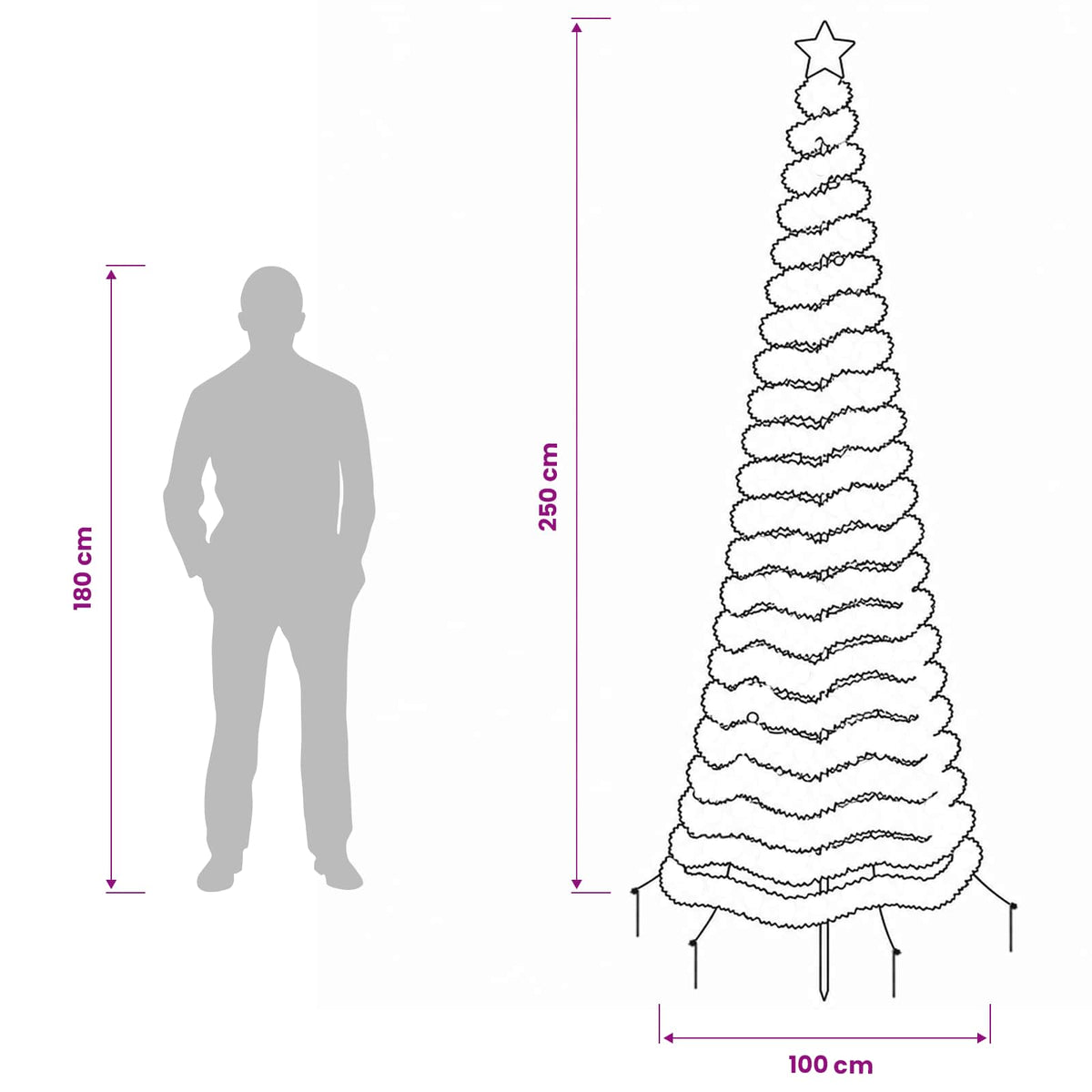 vidaXL LED Tinsel Christmas Tree with Spike EKENAS 250 cm 370 LEDs