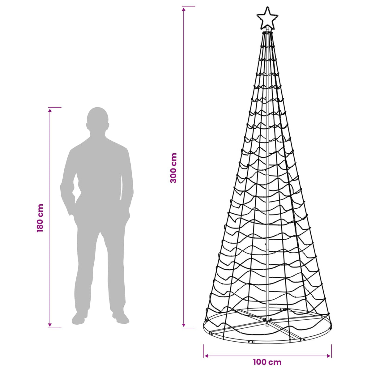 vidaXL LED Spiral Christmas Tree with Base EKENAS 250 cm 370 LEDs