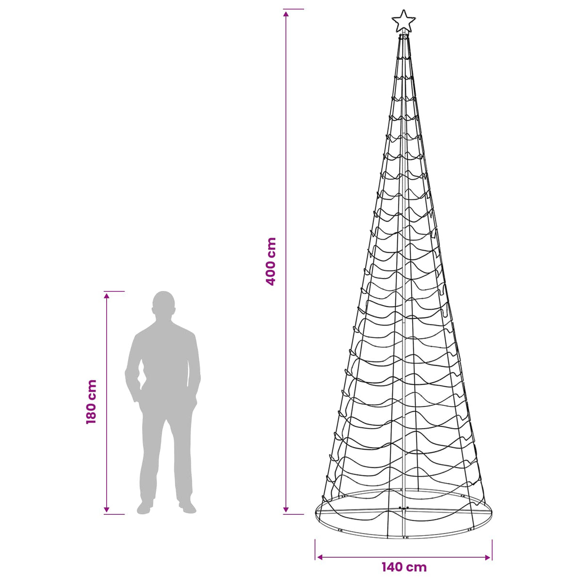 vidaXL LED Spiral Christmas Tree with Base EKENAS 400 cm 588 LEDs
