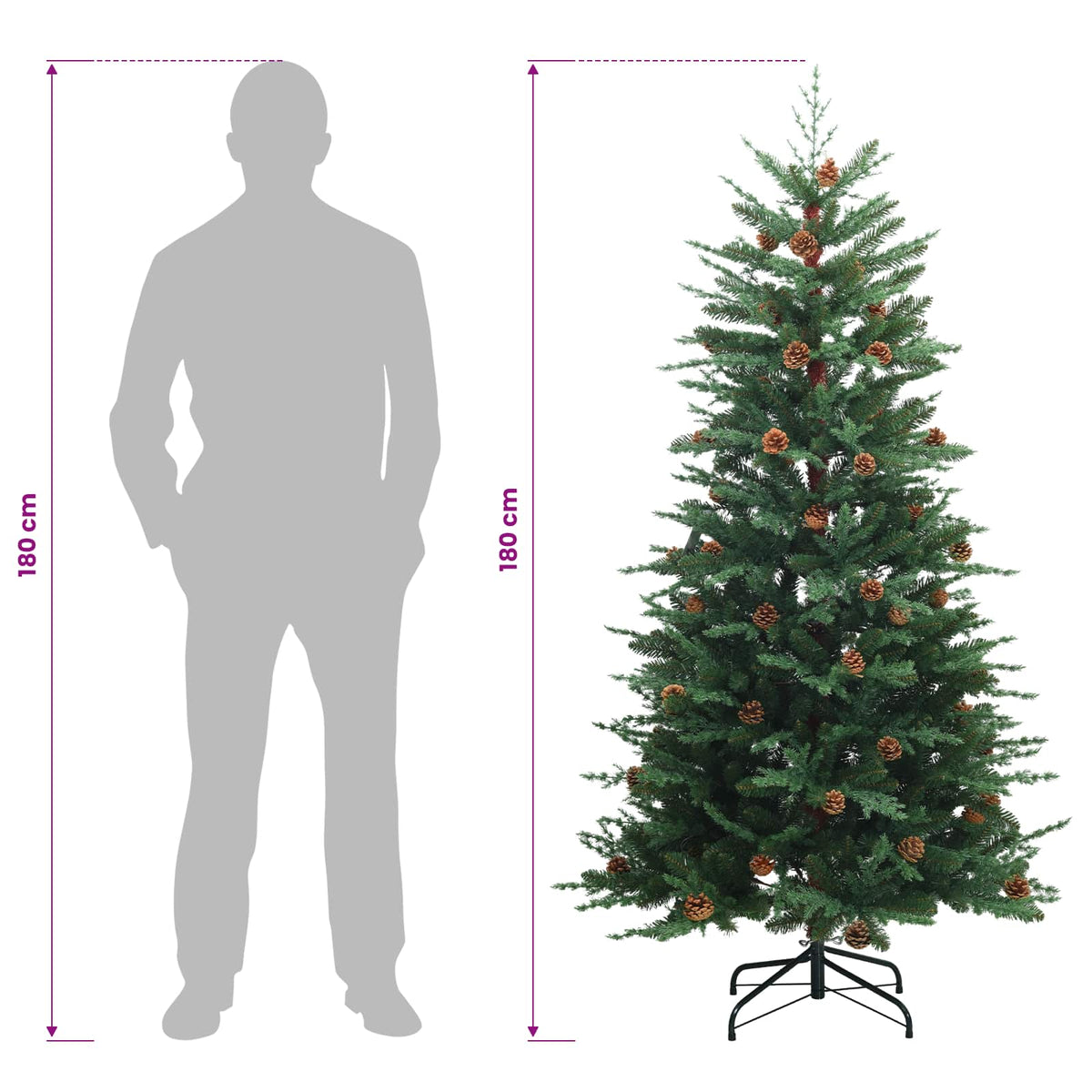 vidaXL Artificial Hinged Christmas Tree 180 cm steel Green