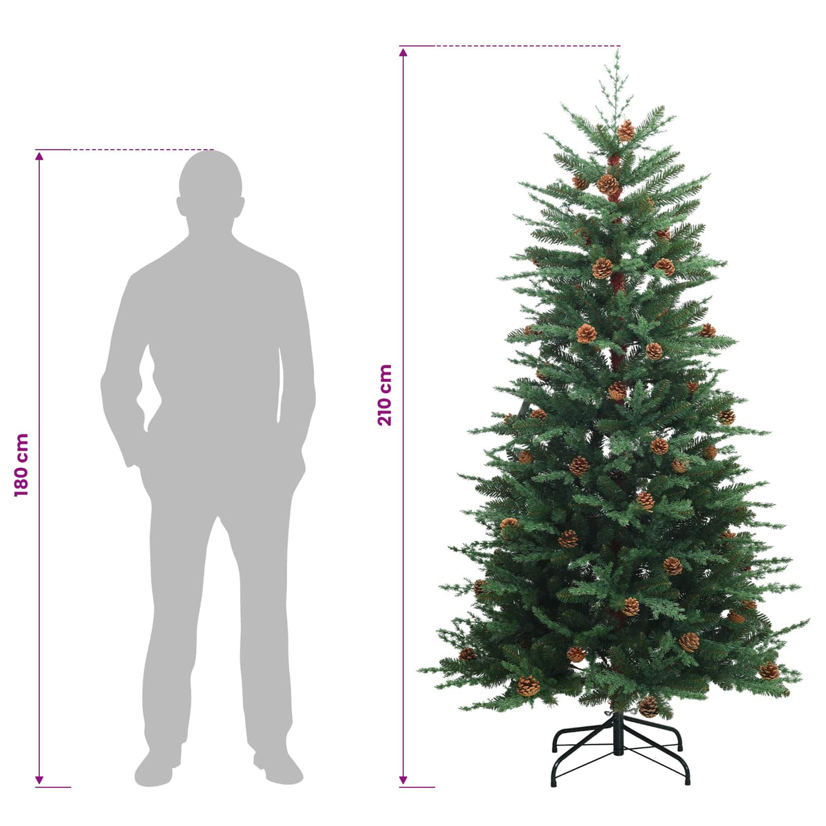 vidaXL Artificial Hinged Christmas Tree 210 cm PE & PVC Green