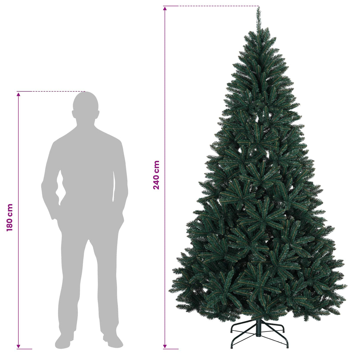 vidaXL Artificial Hinged Christmas Tree 240 cm PVC Dark Green
