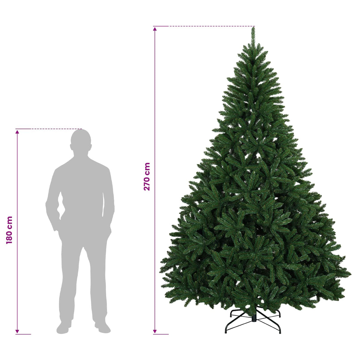 vidaXL Artificial Hinged Christmas Tree 270 cm PVC Medium Green