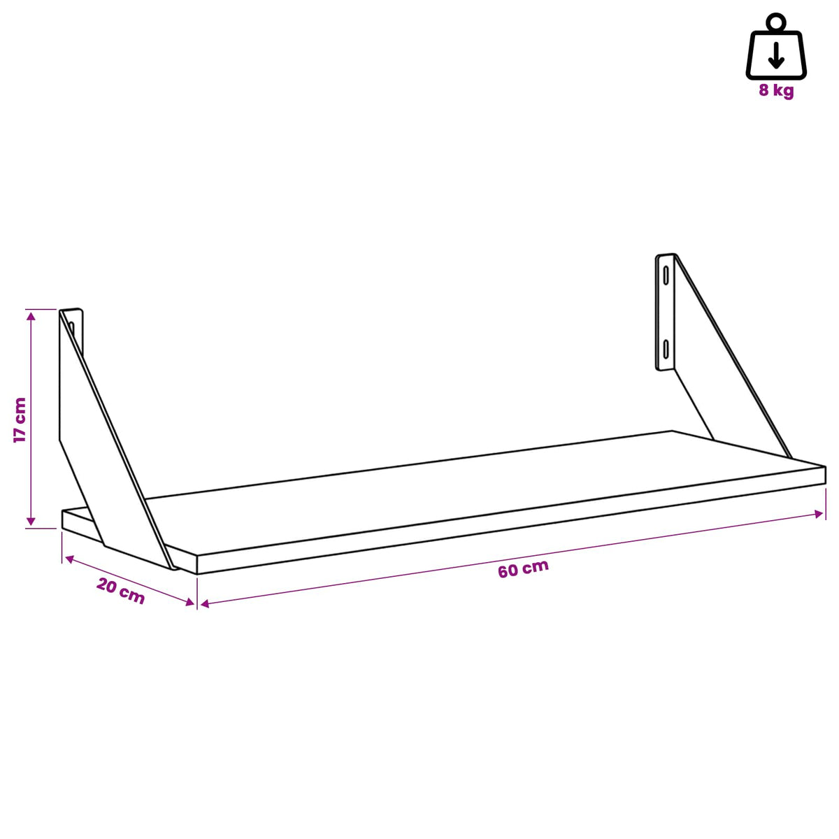 vidaXL Wall Shelves 2 pcs Concrete Grey 60 x 20 x 17 cm