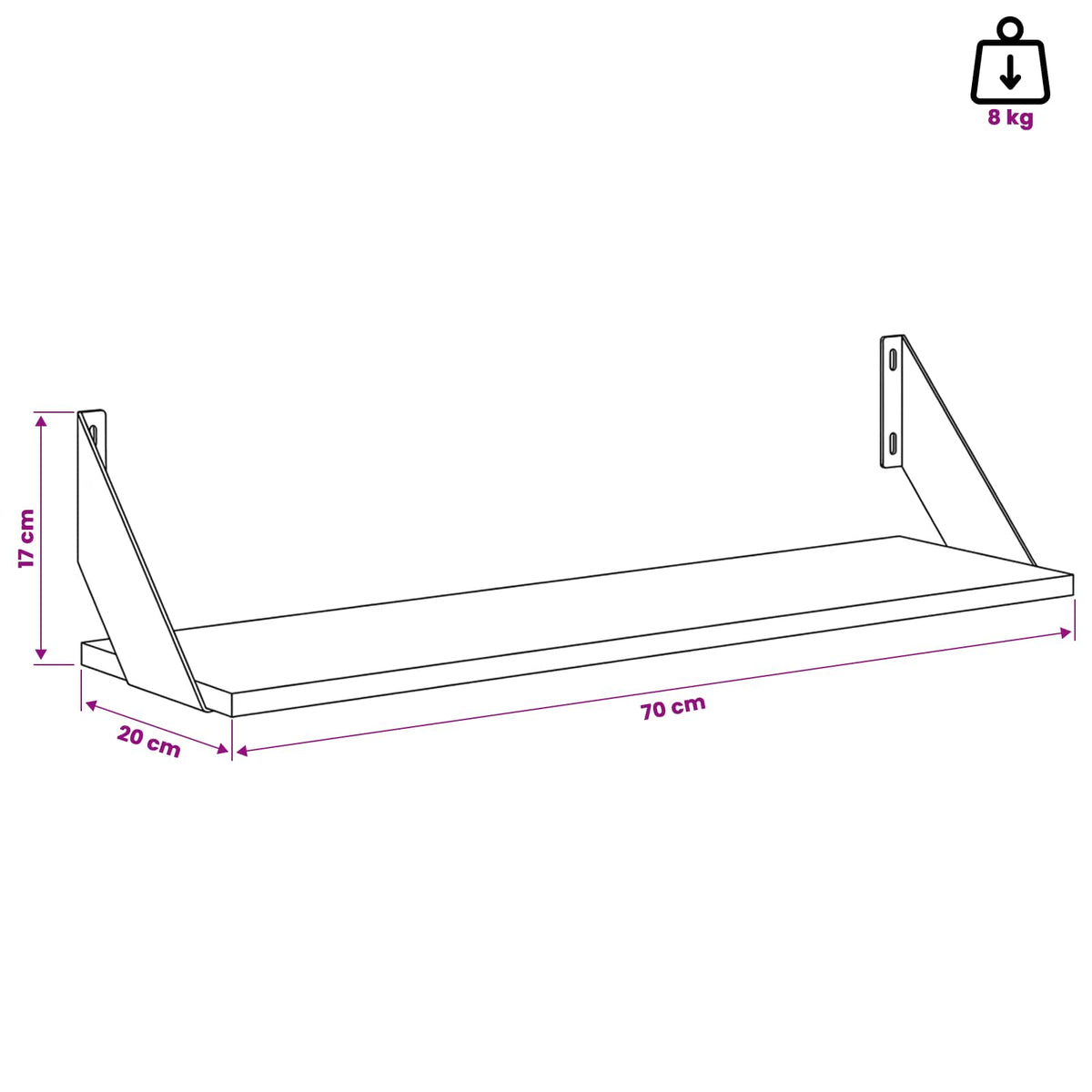 vidaXL Wall Shelves 2 pcs White 70 x 20 x 17 cm