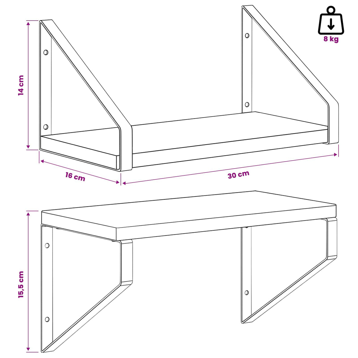 vidaXL Wall Shelves 4 pcs Old Wood 30 x 16 x 15.5 cm