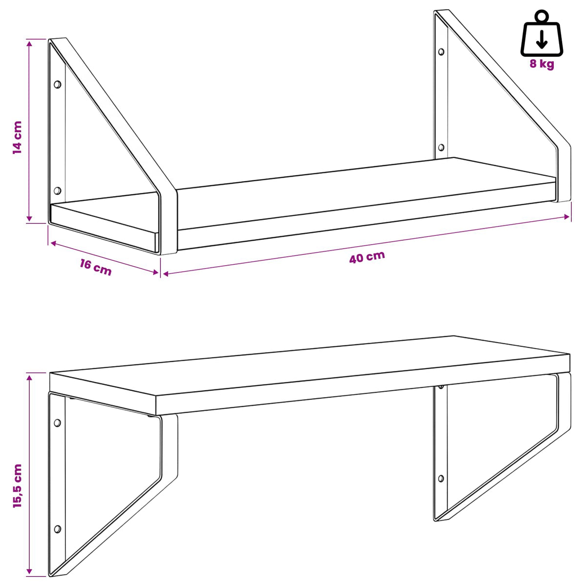 vidaXL Wall Shelves 2 pcs Smoked Oak 40 x 16 x 15.5 cm
